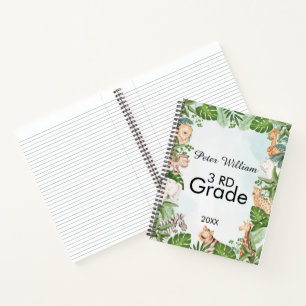 Personalize Name wild Animal,Back To School 3Rd  N Notebook