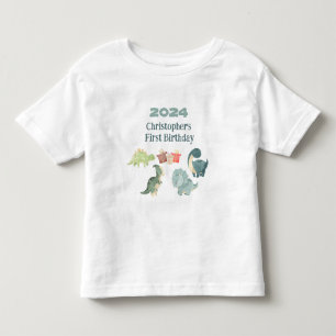 Personalize Name Year First Birthday Cute Dino Toddler T-shirt