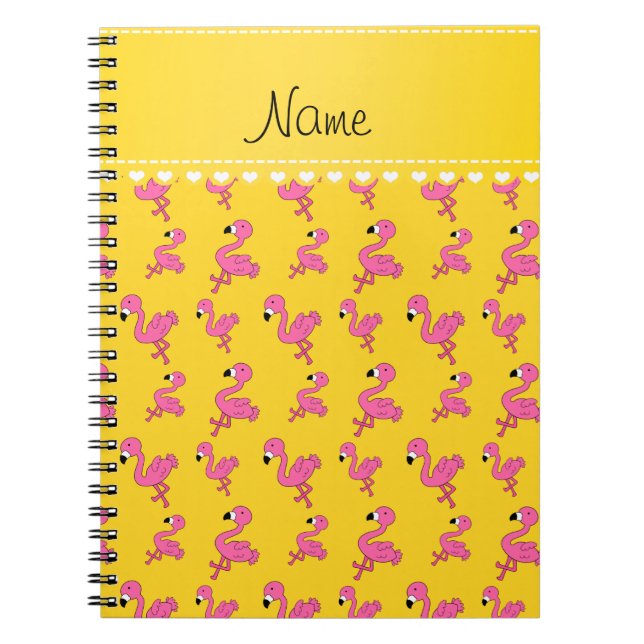 Personalize name yellow pink flamingos notebook (Front)