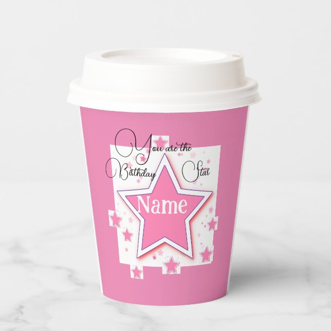 Personalize Name Your Birthday STAR  Paper Cups (Front)