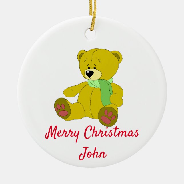 Personalize Named Teddy Ceramic Ornament (Front)