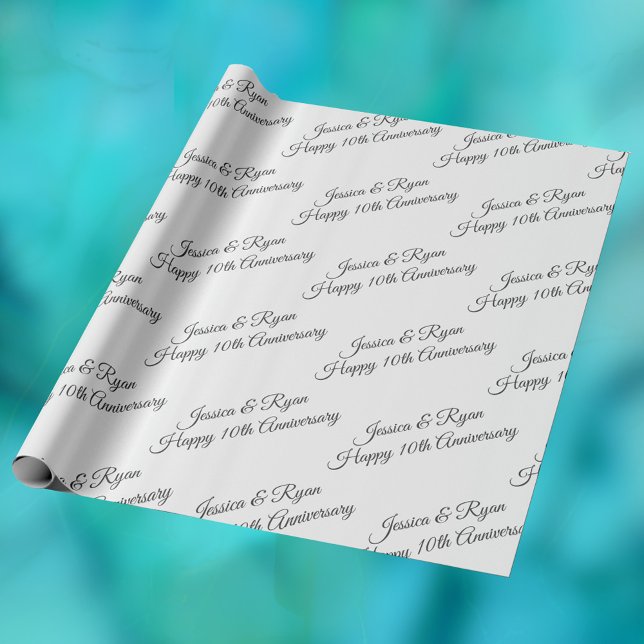 Personalize Names, Anniversary Year, Grey Script Wrapping Paper (Creator Uploaded)