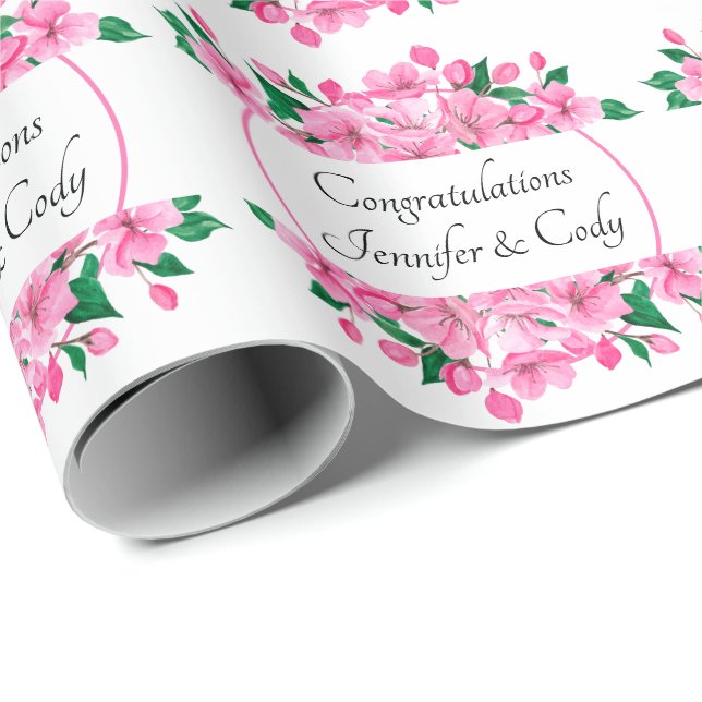 Personalize Names Cherry Blossoms Wedding Gift Wrapping Paper (Roll Corner)
