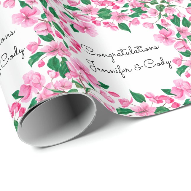 Personalize Names Cherry Blossoms Wedding Gift Wrapping Paper (Roll Corner)