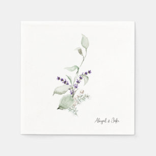 Personalize Names Foliage & Lavender Wedding Napkin