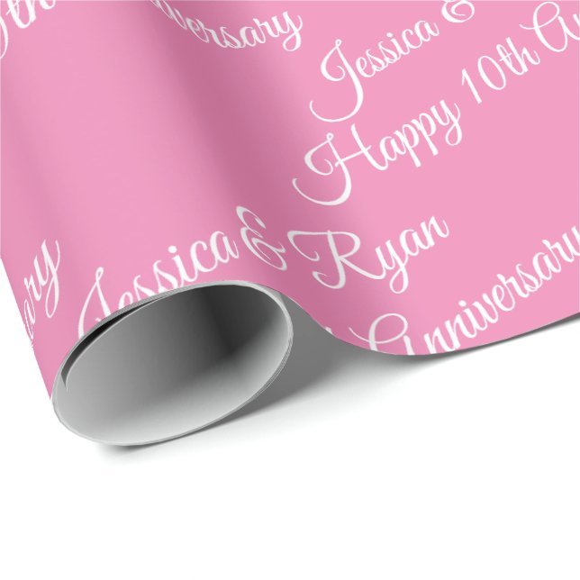 Personalize Names, Happy Anniversary, Pink Wrapping Paper (Roll Corner)