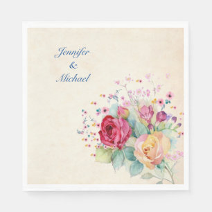 Personalize Names & Text Wedding Spray of Roses Napkin