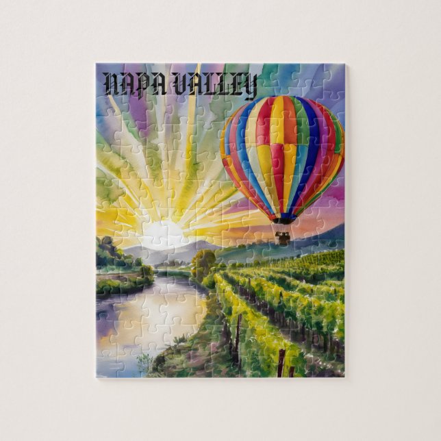 Personalize Napa Valley Art Travel Hot Air Balloon Jigsaw Puzzle (Vertical)