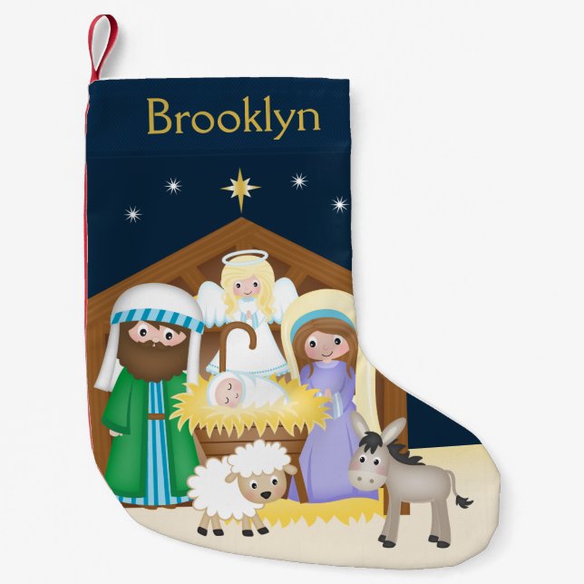 Personalize Nativity Scene Small Christmas Stocking (Front)