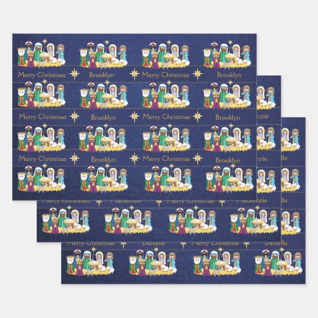 Personalize Nativity Scene Wrapping Paper Sheet (Set)