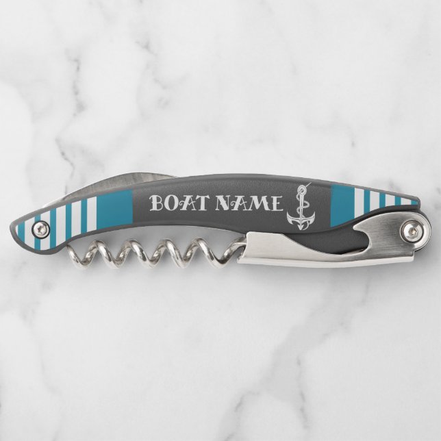 Personalize Nautical Blue Anchor  Corkscrew (Back)