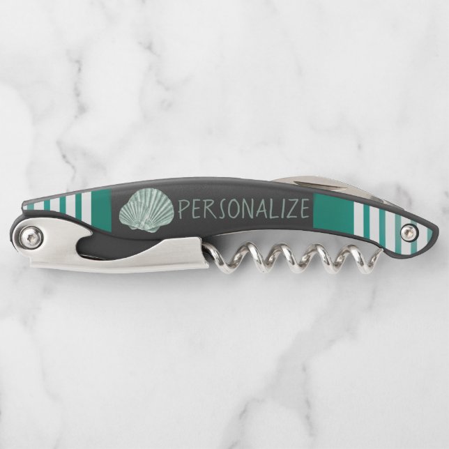 Personalize Nautical Green Seashell  Corkscrew (Front)