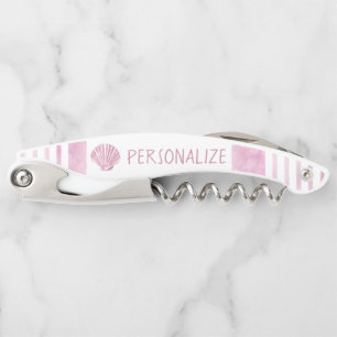 Personalize Nautical Pink Seashell Corkscrew