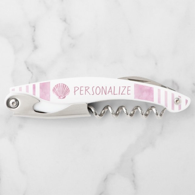 Personalize Nautical Pink Seashell Corkscrew (Front)