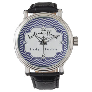 Personalize Navy Blue and White with Ship Wheel    Watch