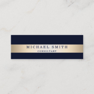 Personalize Navy Blue Faux Gold Foil Striped Mini Business Card
