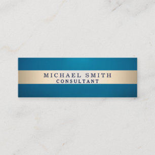 Personalize Navy Blue Faux Gold Foil Striped Mini Business Card