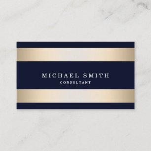 Personalize Navy Blue Gold Striped Modern Stylish Business Card