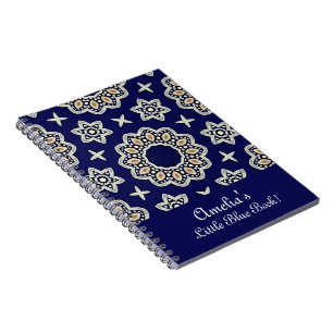 Personalize Navy Blue White & Gold Mandala Dot Art Notebook