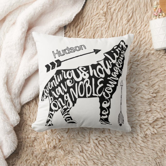 Personalize Noble Courageous Strong Wild Free Wolf Throw Pillow (Blanket)