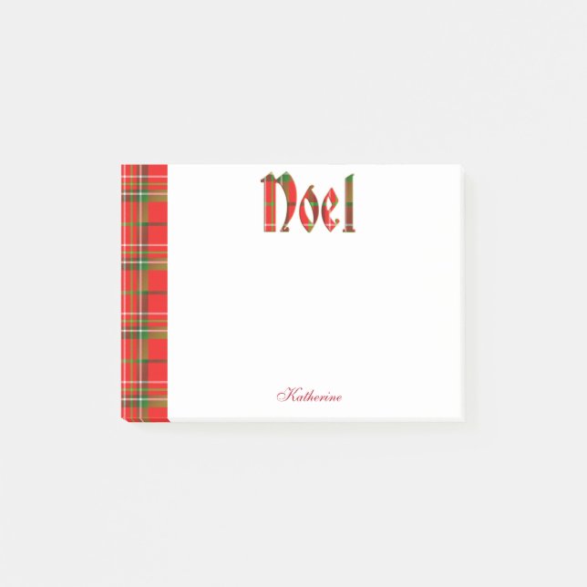 Personalize: "Noel" - Christmas Tartan Typography Post-it Notes (Front)