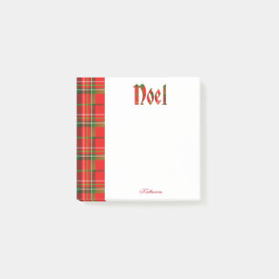 Personalize: "Noel" - Christmas Tartan Typography Post-it Notes