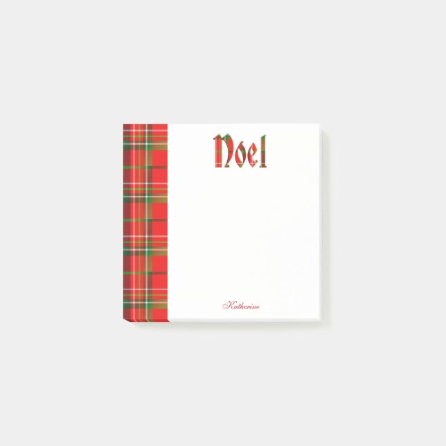 Personalize: "Noel" - Christmas Tartan Typography Post-it Notes (Front)