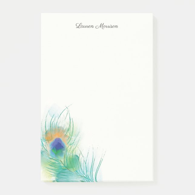 Personalize Note Watercolor Peacock Feather (Front)