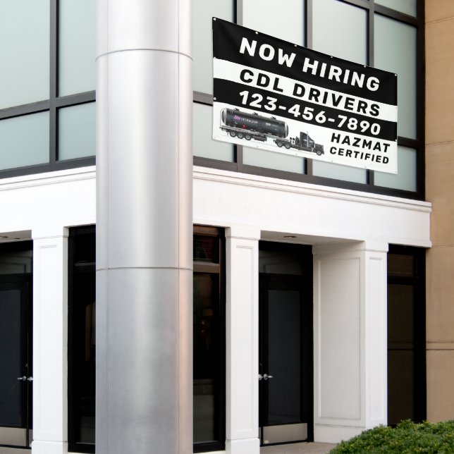 Personalize Now Hiring Hazmat CDL Drivers  Banner (Outside Building)