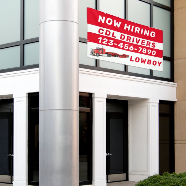 Personalize Now Hiring Lowboy CDL Drivers Large Banner (Outside Building)