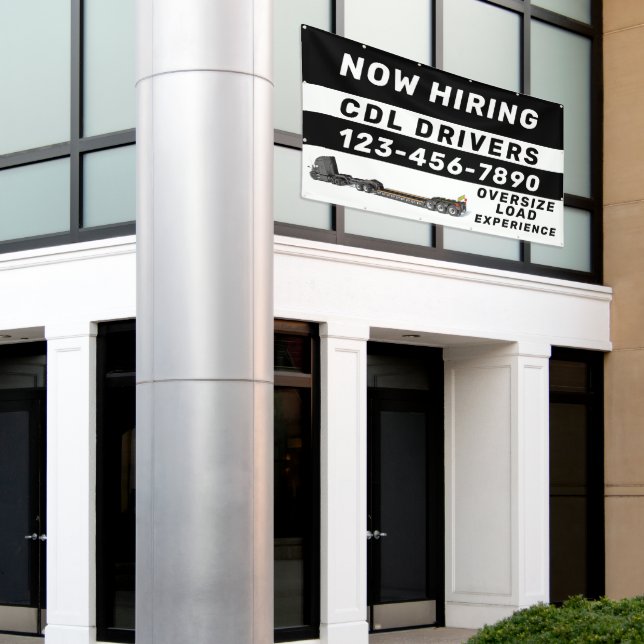 Personalize Now Hiring Oversize Load CDL Drivers  Banner (Outside Building)