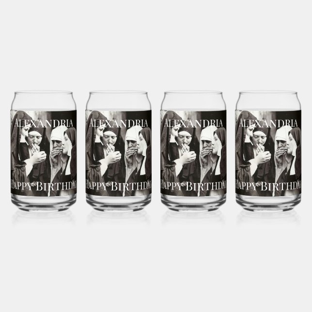 Personalize Nuns Smoking Vintage Happy birthday Can Glass (Front)