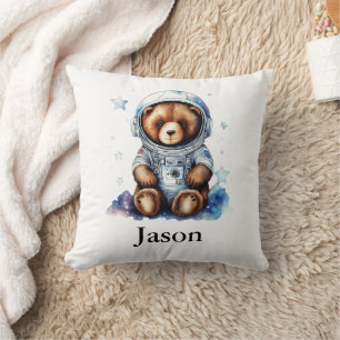 Personalize Nursery Kids Room Astronaut Bear Throw Pillow