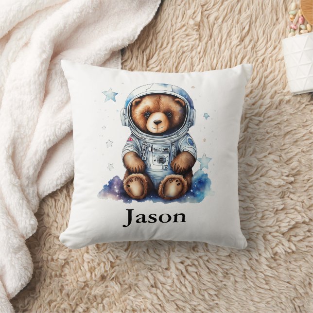 Personalize Nursery Kids Room Astronaut Bear Throw Pillow (Blanket)