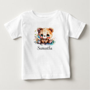 Personalize Nursery Kids Room Bear Cub Watercolor Baby T-Shirt