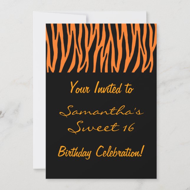 Personalize Orange and Black Zebra Invites (Front)