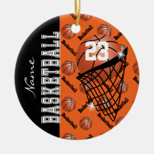 Personalize Orange Basketball Ceramic Ornament