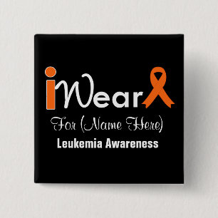 Personalize Orange Ribbon Leukemia 2 Inch Square Button