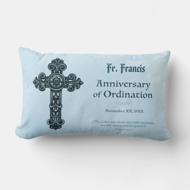 Personalize, Ordination Anniversary Priest, Cross Lumbar Pillow (Front)