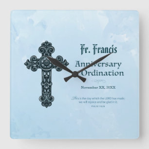 Personalize, Ordination Anniversary Priest, Cross Square Wall Clock