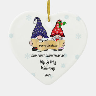 Personalize Our First Christmas Gnomes Ceramic Ornament