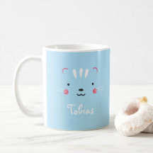 Personalize paleturquoise blue adorable cat mug