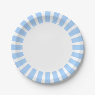 Personalize Paper plate blue and white stripes