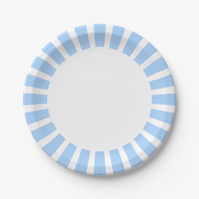 Personalize Paper plate blue and white stripes (Front)