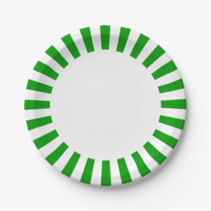 Personalize Paper plate green and white stripes