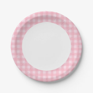 Personalize paper plate Pink Gingham pattern