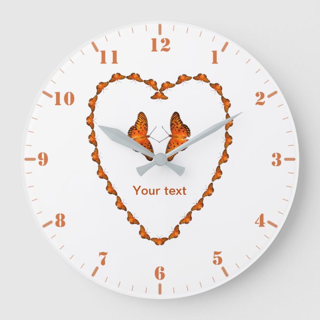 Personalize passion Butterfly in heart shape Large Clock (Front)