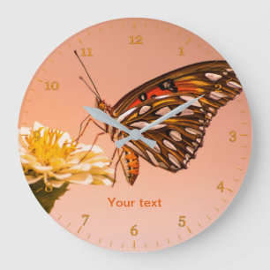 Personalize Passion butterfly on zinnia flower  Large Clock