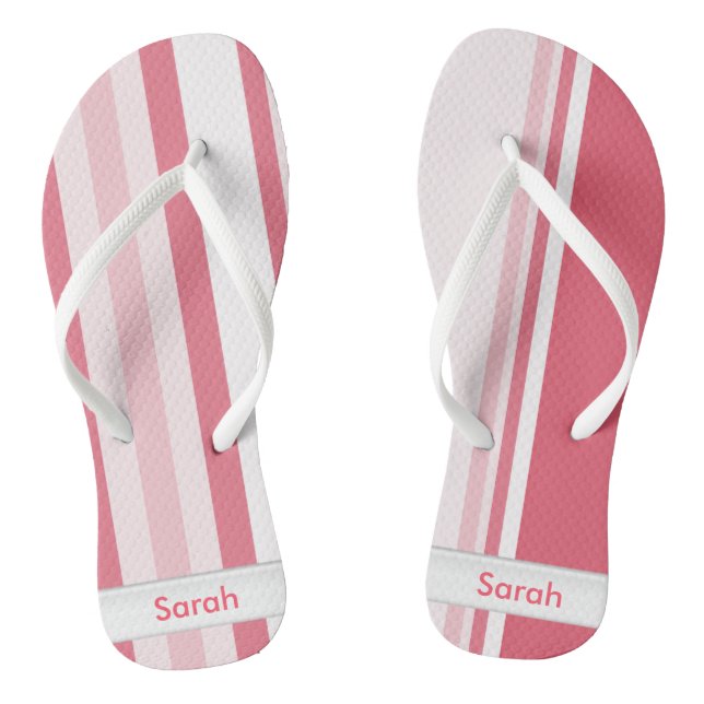 Personalize: Passionate Red and White Stripes Flip Flops (Footbed)
