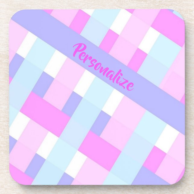 Personalize Pastel Gingham Stripes Coaster (Front)
